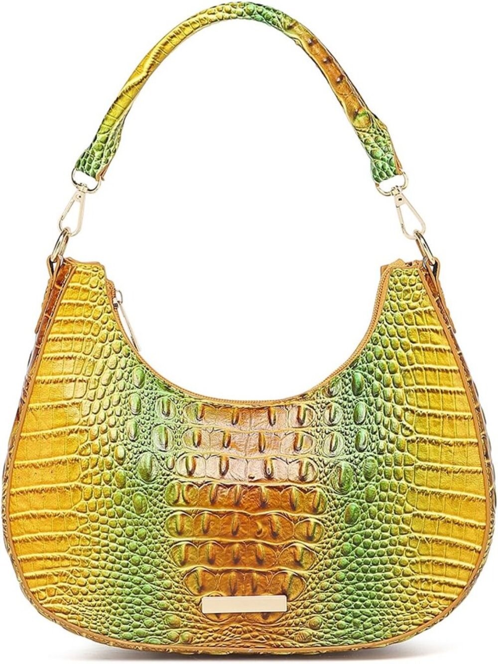 Women's Golden Yellow Vegan Leather Crocodile Hobo Crescent Handbag Shoulder Bag